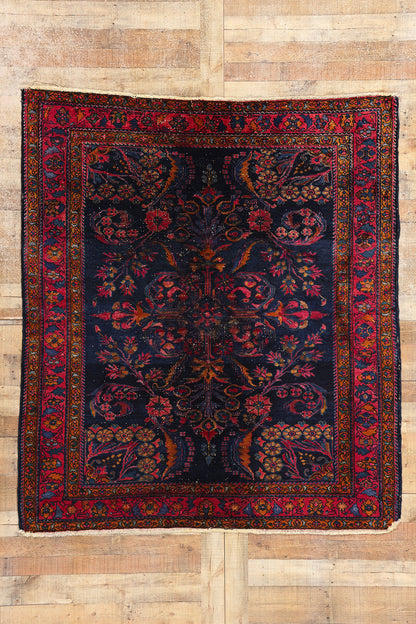 6 x 6 Antique Navy Blue Persian Lilihan Rug 77633