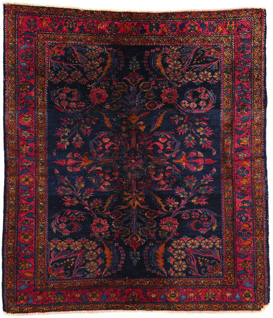 6 x 6 Antique Navy Blue Persian Lilihan Rug 77633