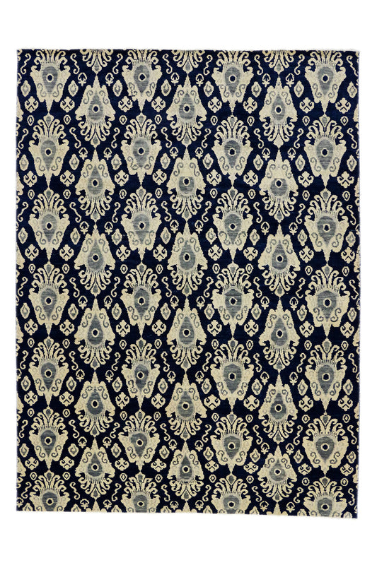 9 x 12 Modern Navy Blue Ikat Rug 30269