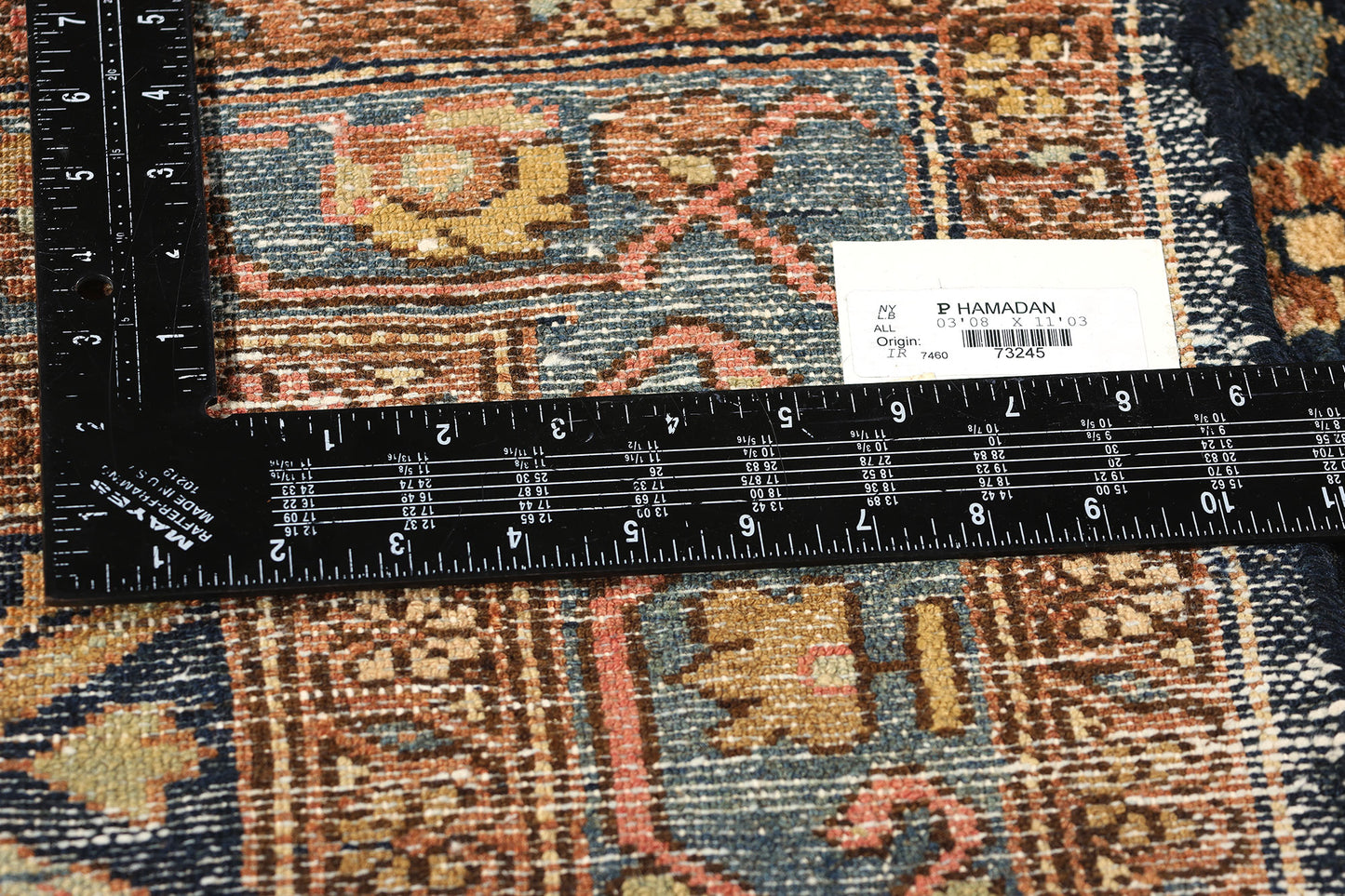 4 x 11 Antique Navy Blue Persian Hamadan Rug 73245
