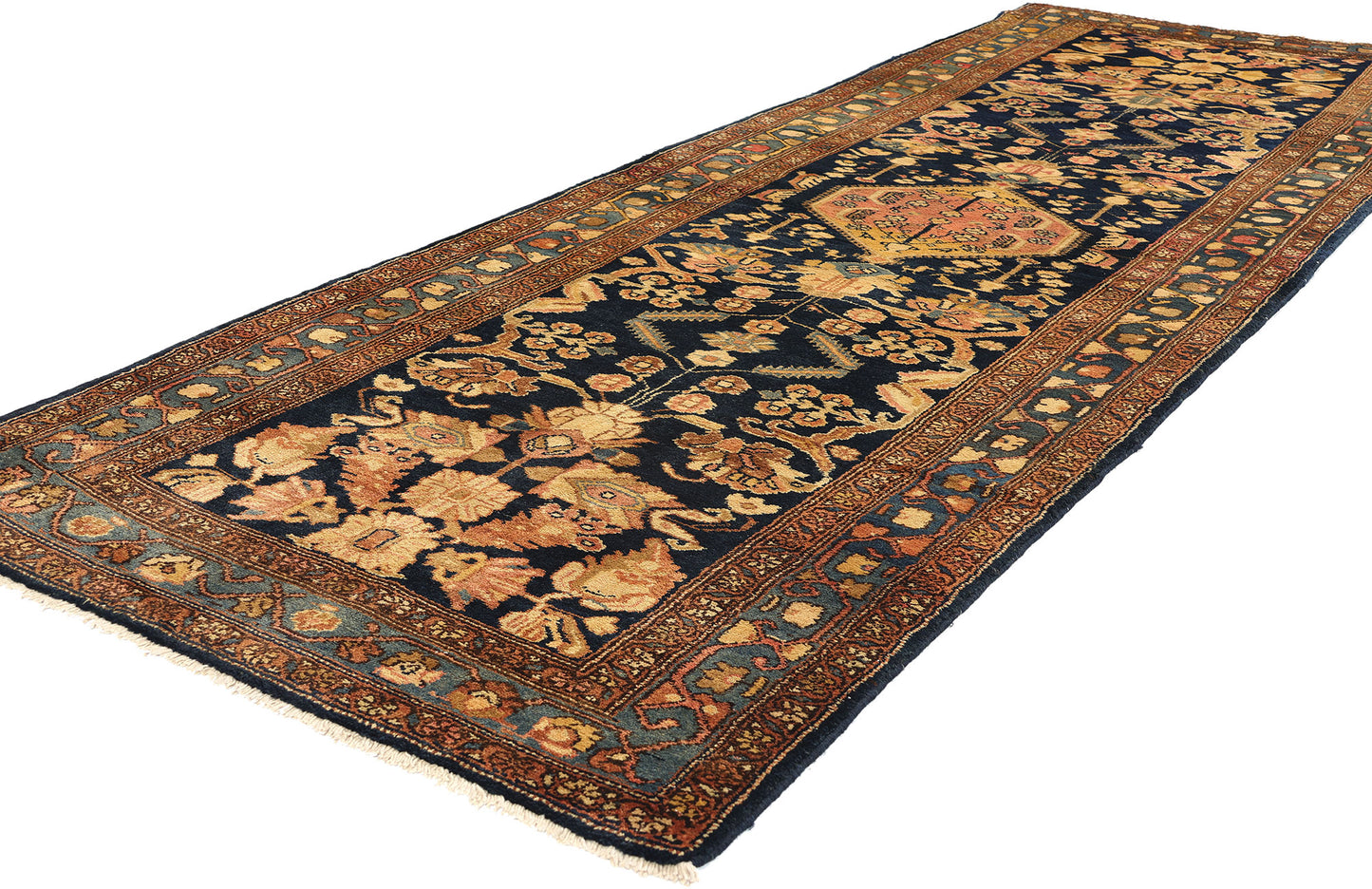 4 x 11 Antique Navy Blue Persian Hamadan Rug 73245