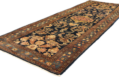 4 x 11 Antique Navy Blue Persian Hamadan Rug 73245