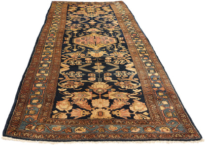 4 x 11 Antique Navy Blue Persian Hamadan Rug 73245