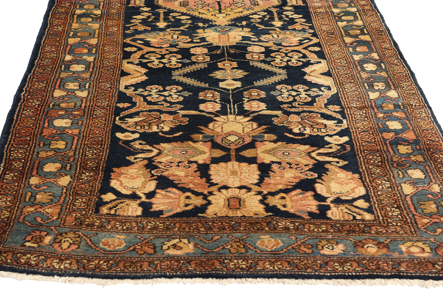 4 x 11 Antique Navy Blue Persian Hamadan Rug 73245