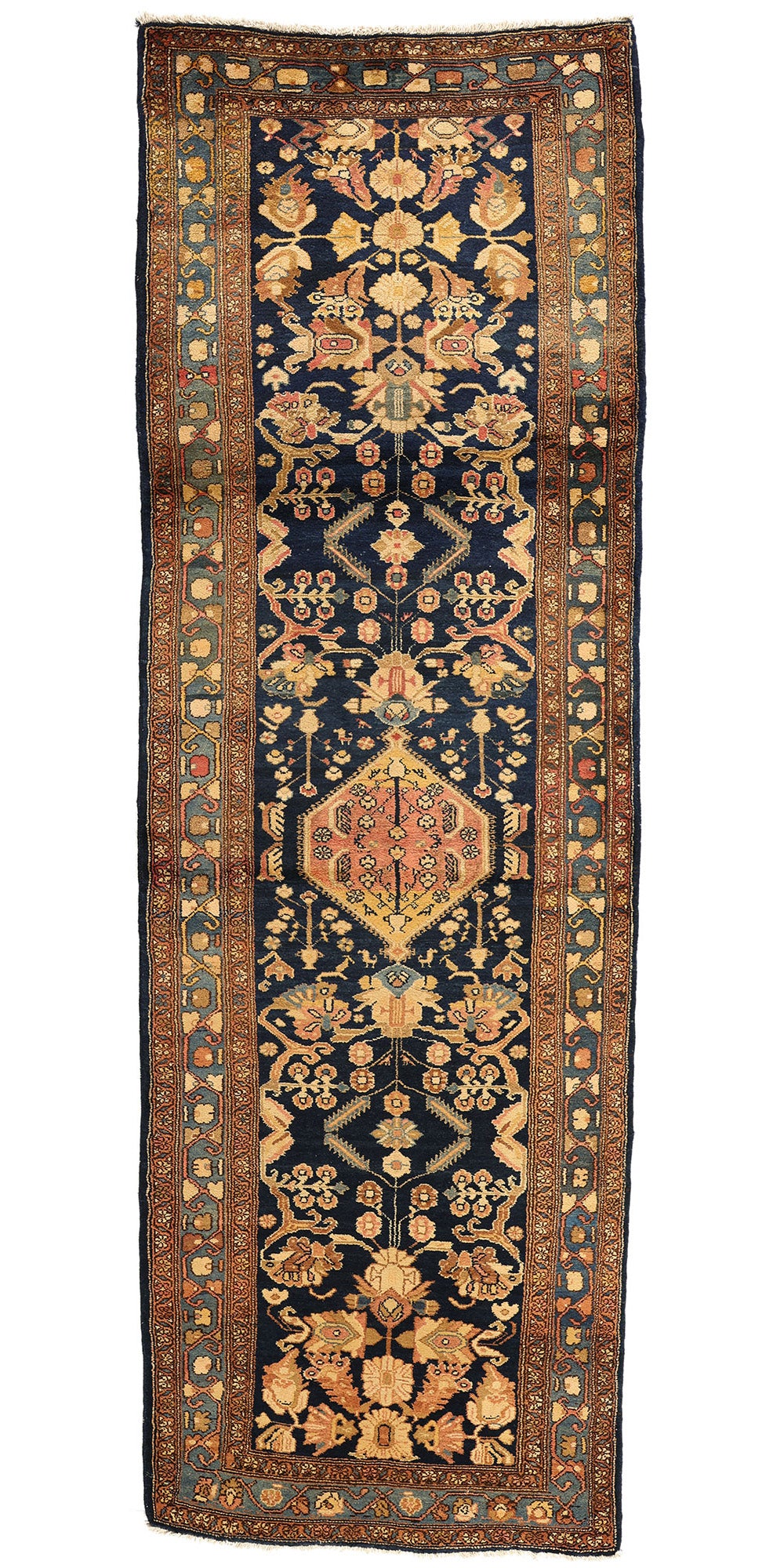 4 x 11 Antique Navy Blue Persian Hamadan Rug 73245