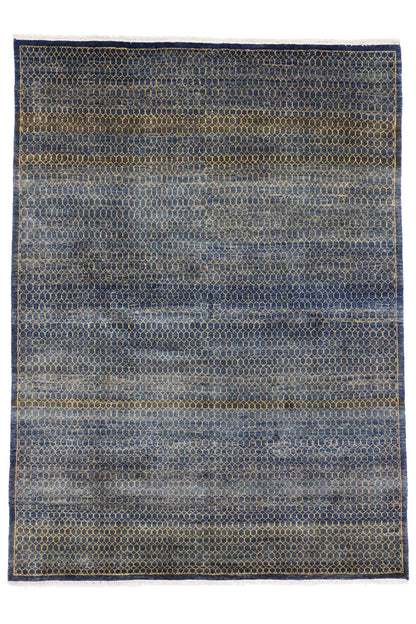 6 x 8 Navy Blue Transitional Indian Rug 30288