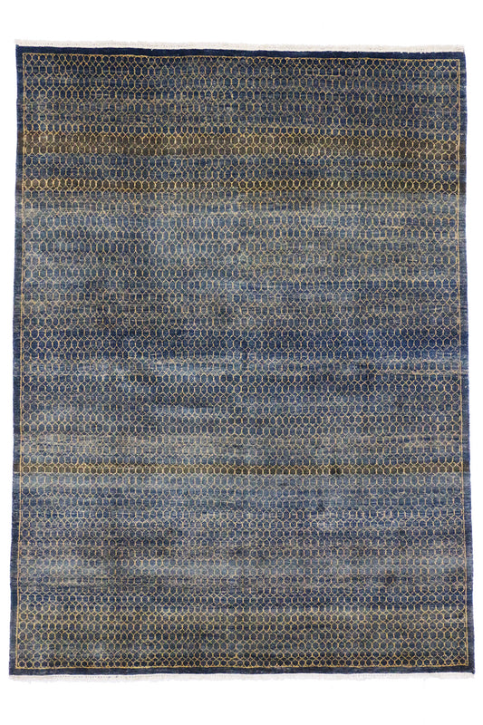 6 x 8 Navy Blue Transitional Indian Rug 30288