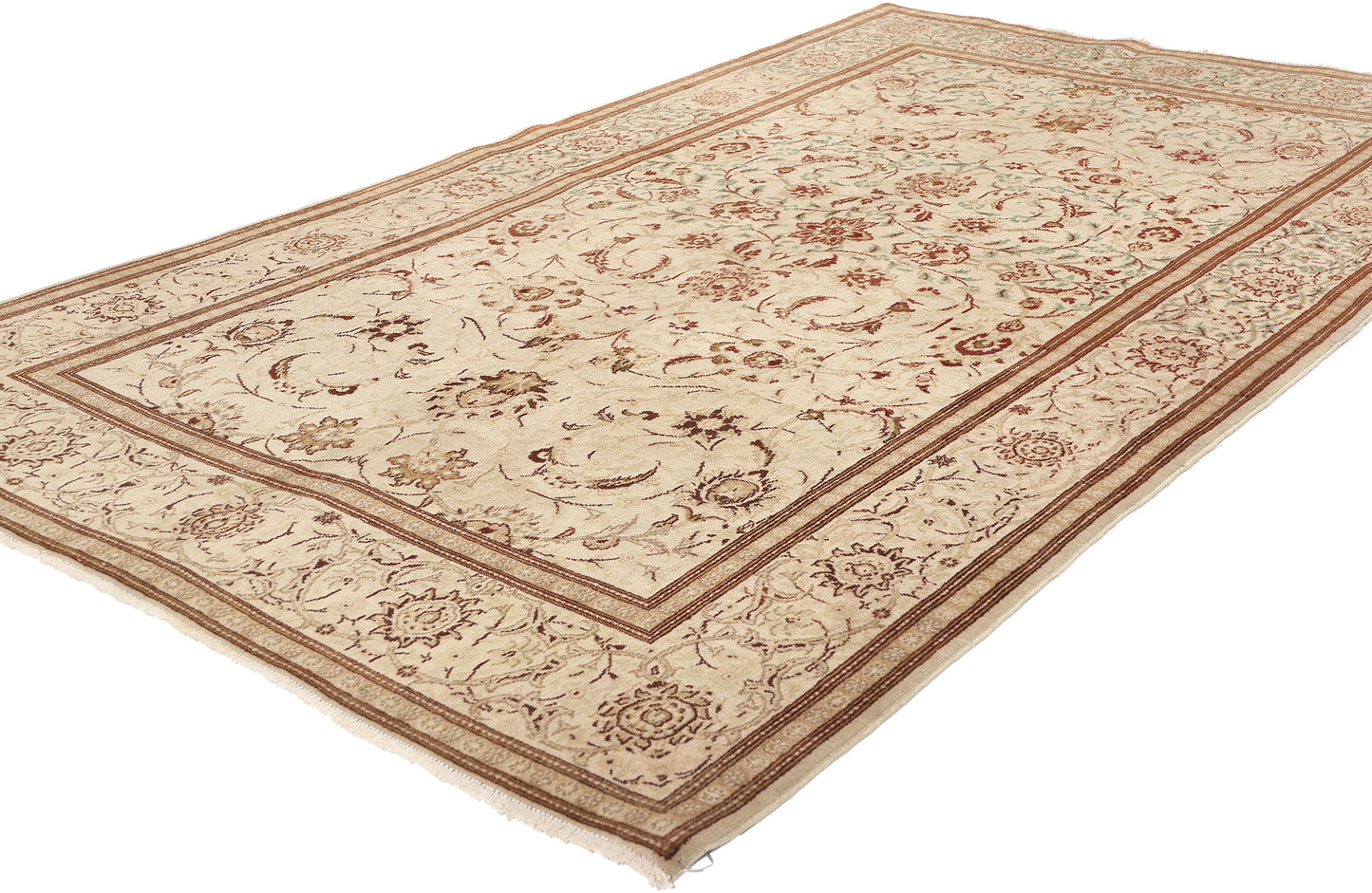 4 x 7 Antique Neutral Persian Kashan Rug 53764