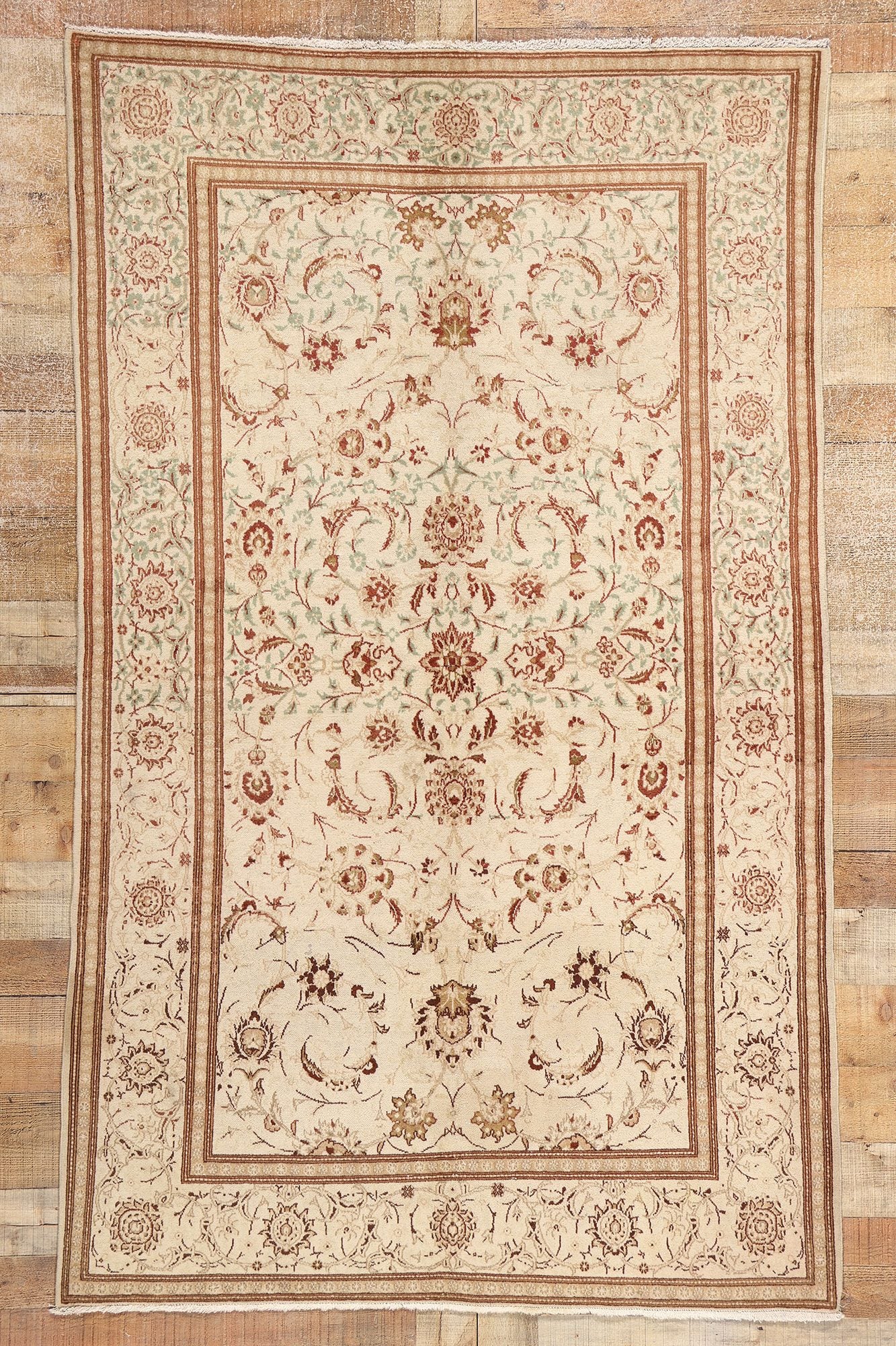 4 x 7 Antique Neutral Persian Kashan Rug 53764