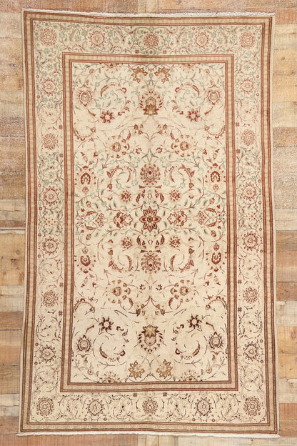 4 x 7 Antique Neutral Persian Kashan Rug 53764