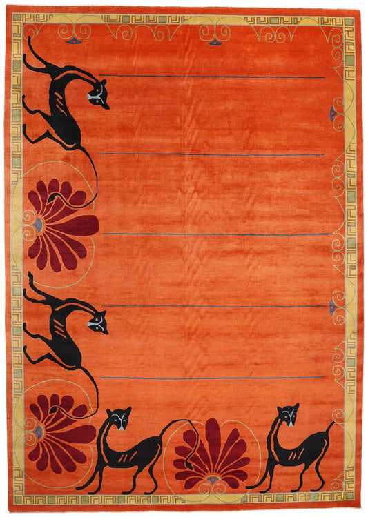 10 x 14 Modern Orange Chinese Art Deco Rug 31094