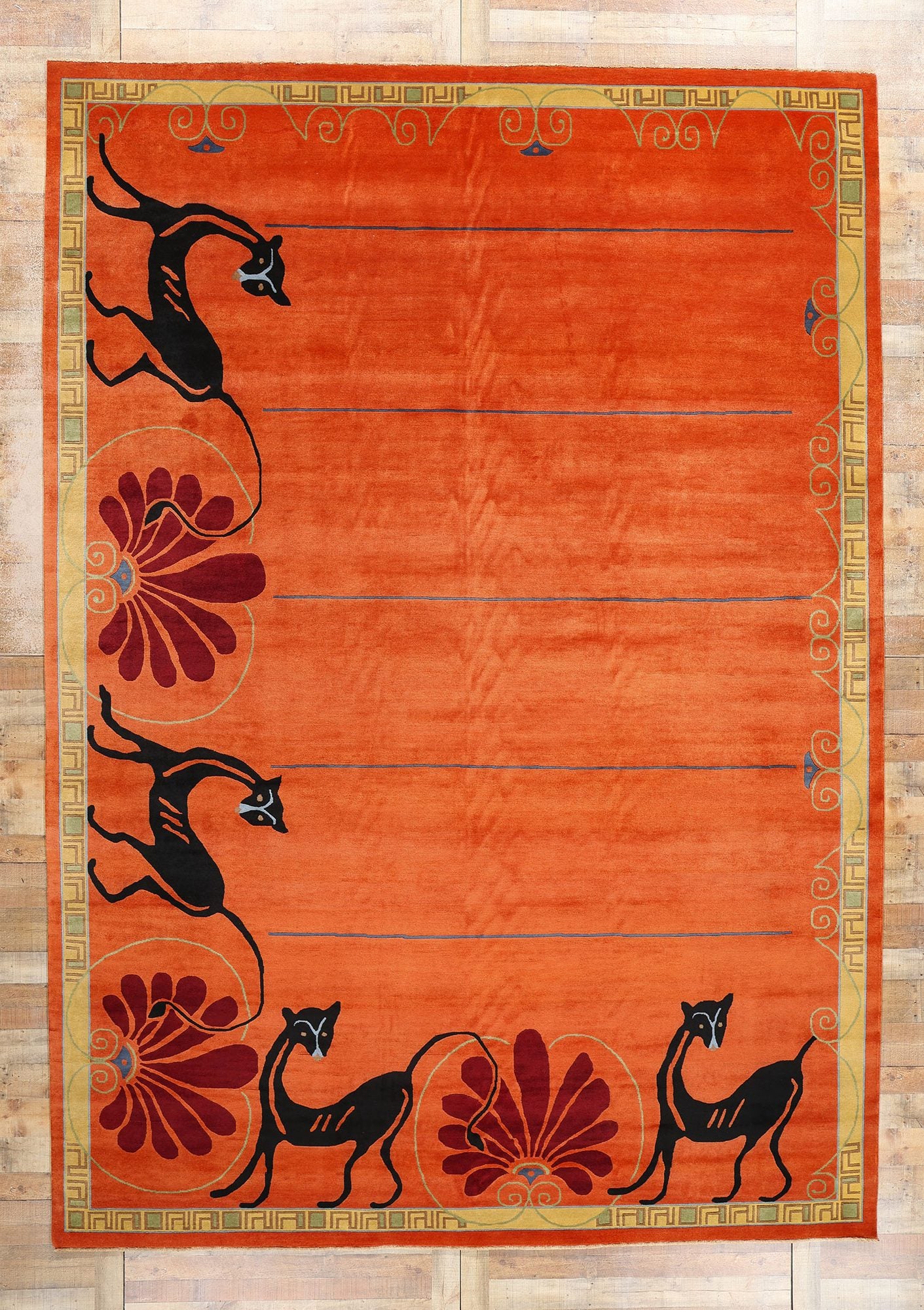 10 x 14 Modern Orange Chinese Art Deco Rug 31094