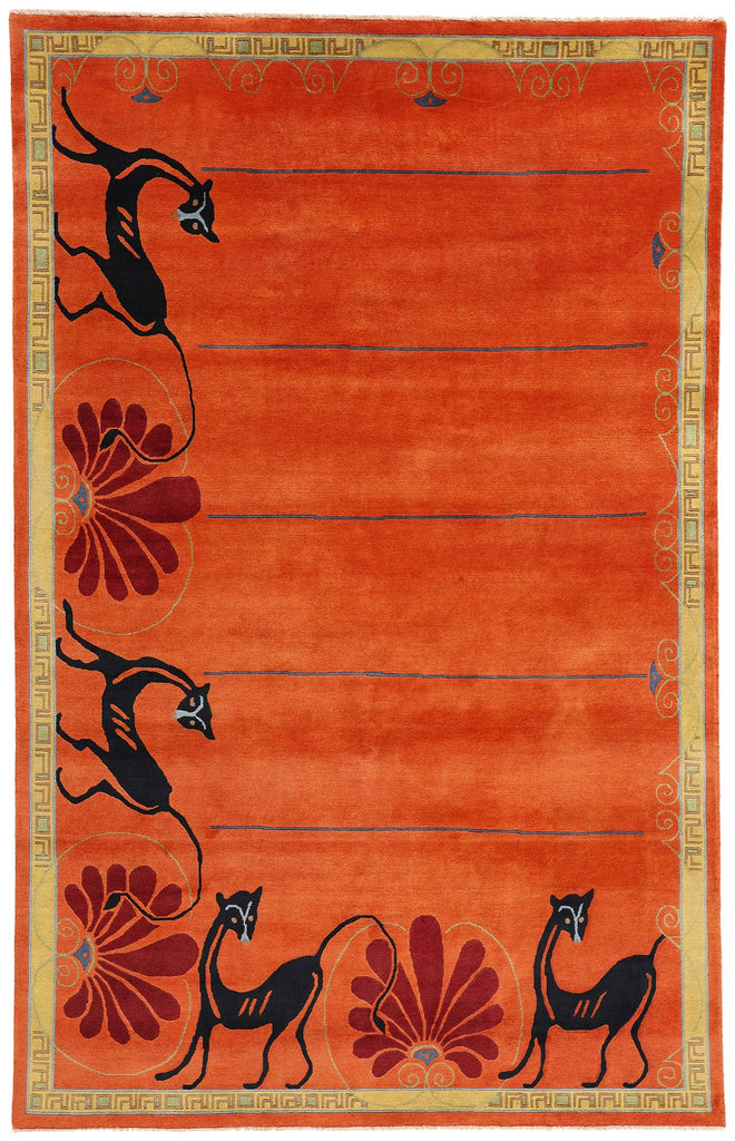 6 x 9 Modern Orange Chinese Art Deco Rug 31322
