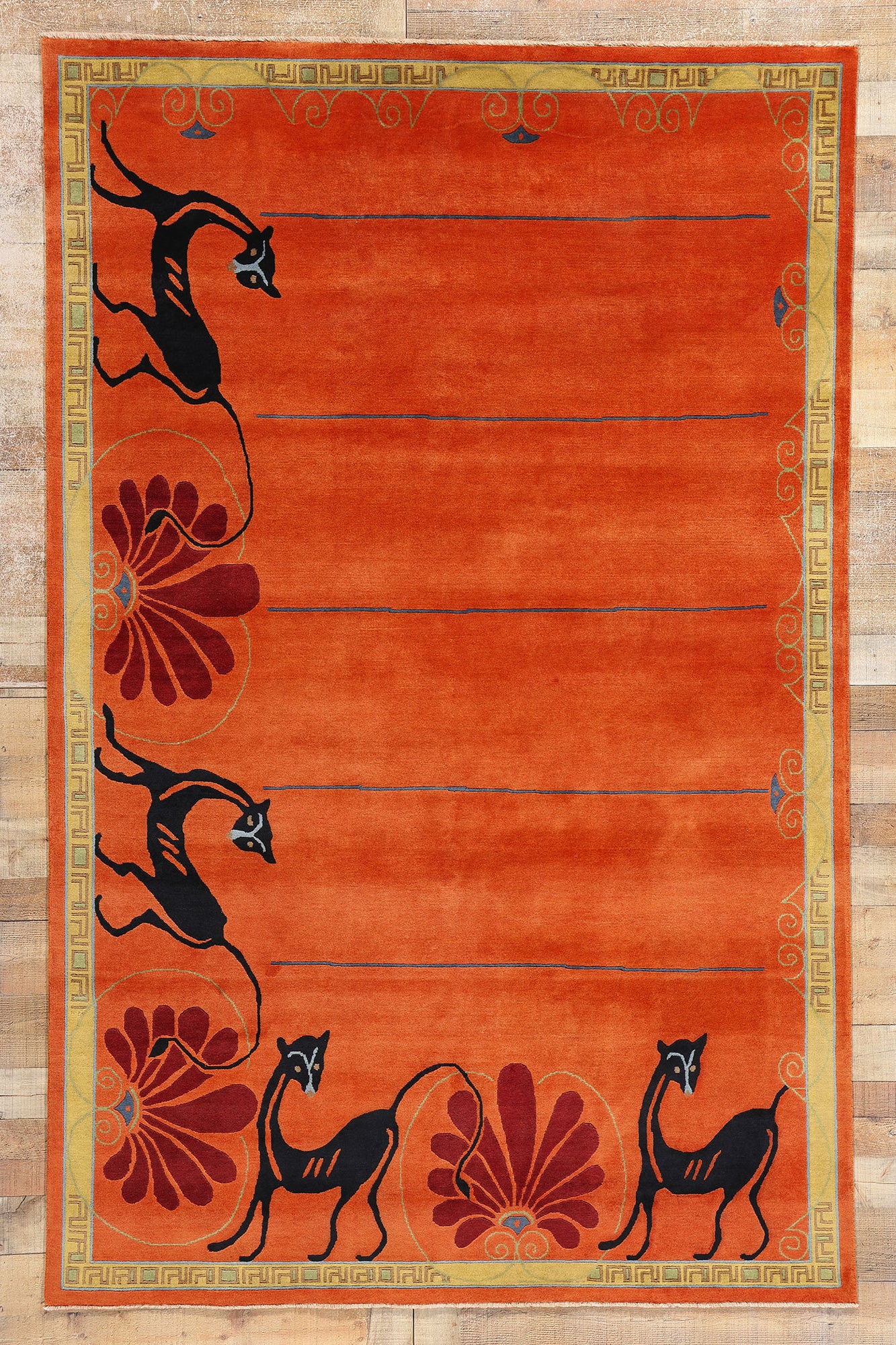 6 x 9 Modern Orange Chinese Art Deco Rug 31322