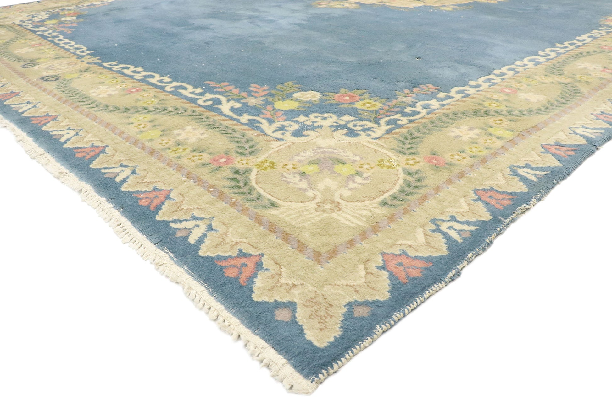 12 x 18 Vintage Blue Floral Indian Rug 77509