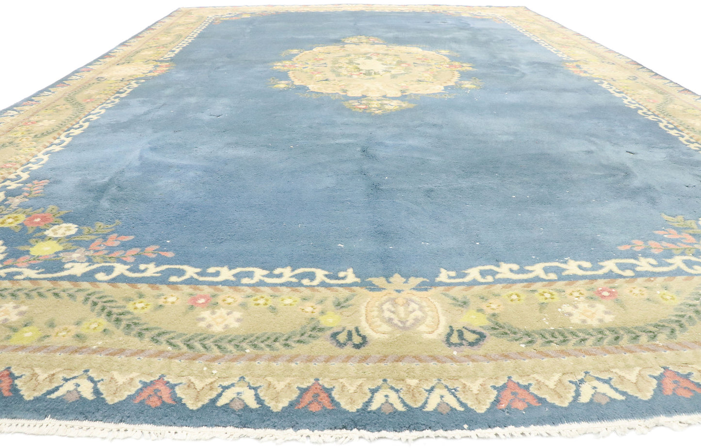 12 x 18 Vintage Blue Floral Indian Rug 77509