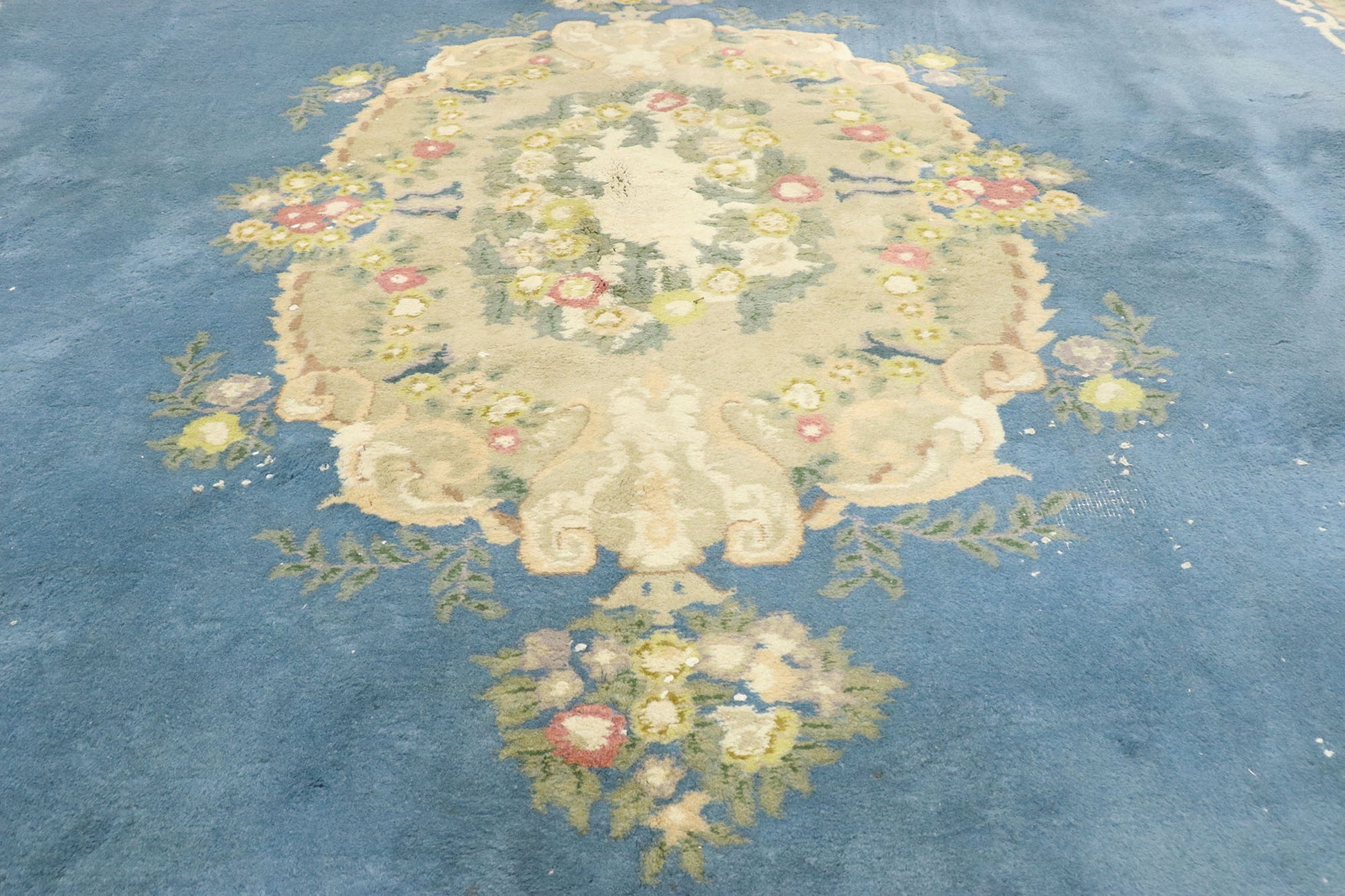 12 x 18 Vintage Blue Floral Indian Rug 77509