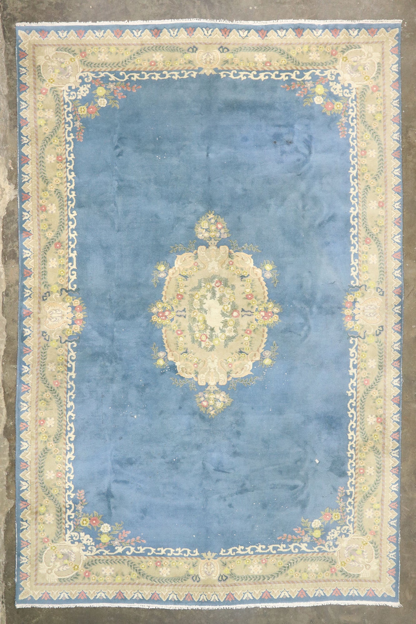 12 x 18 Vintage Blue Floral Indian Rug 77509