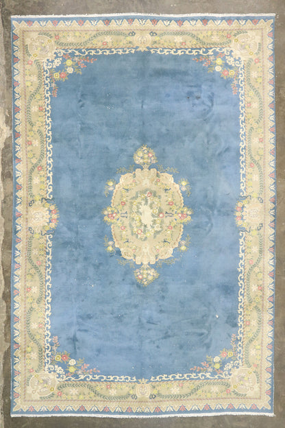 12 x 18 Vintage Blue Floral Indian Rug 77509
