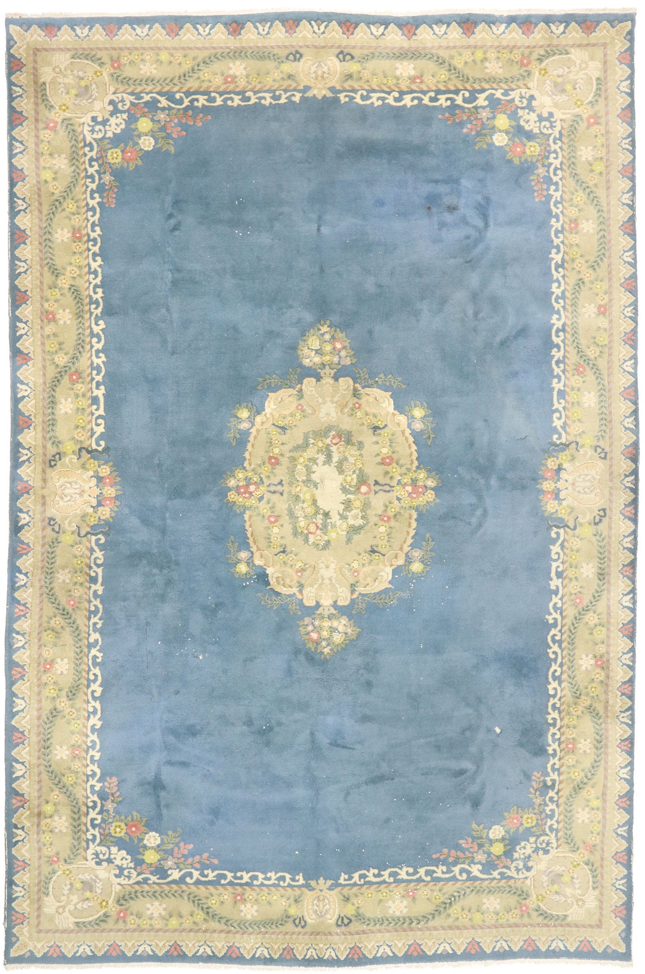 12 x 18 Vintage Blue Floral Indian Rug 77509