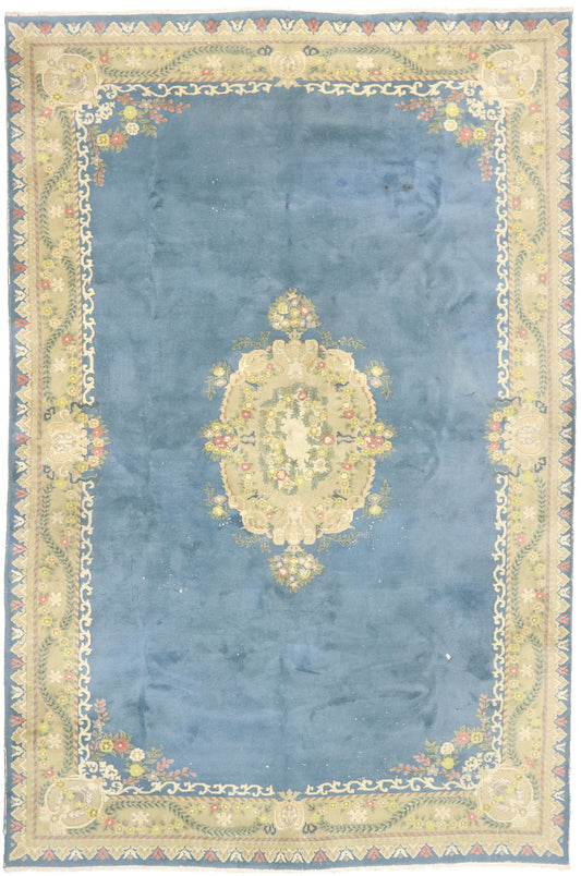12 x 18 Vintage Blue Floral Indian Rug 77509