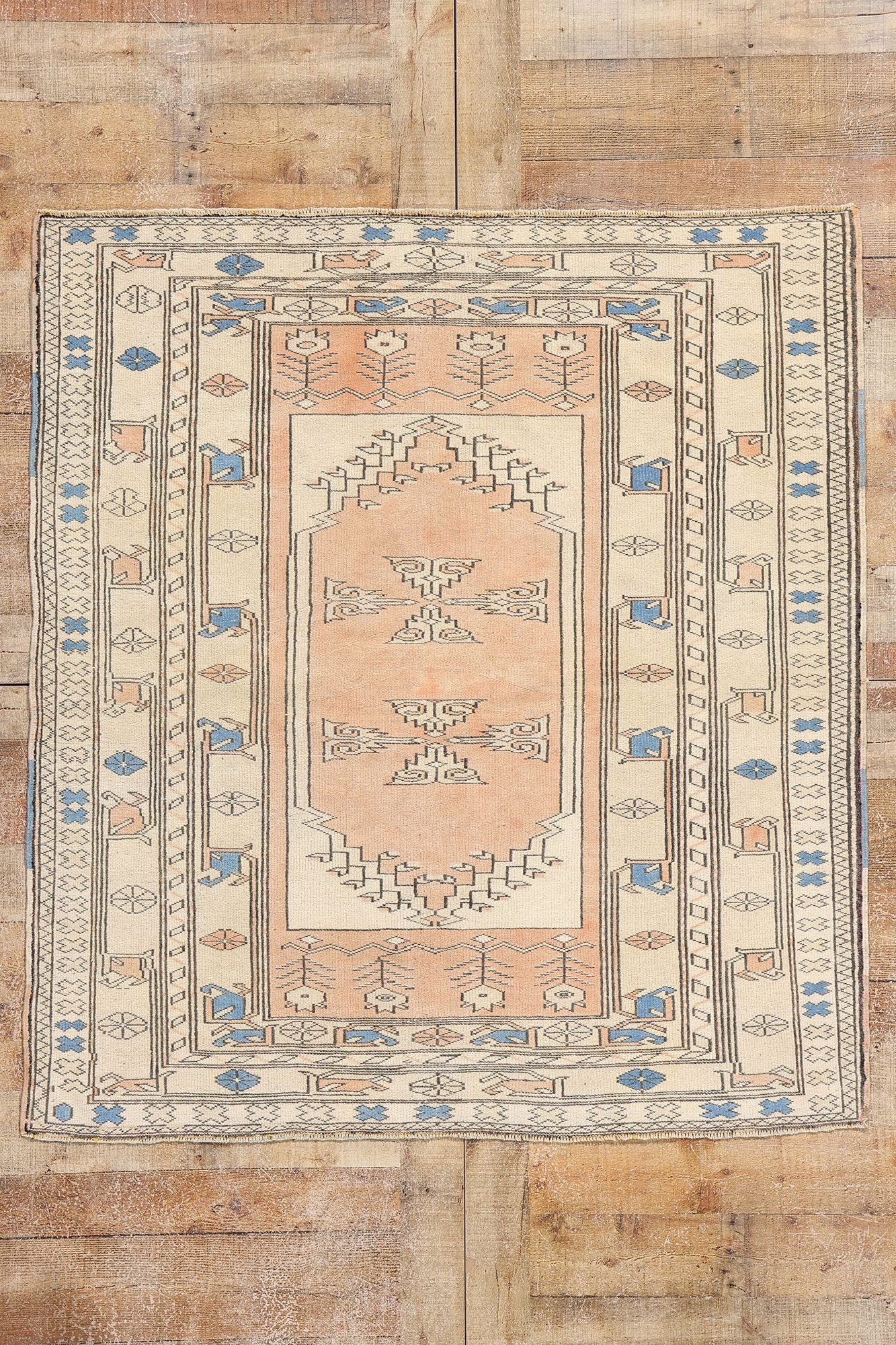 3 x 4 Vintage Peach Turkish Oushak Rug 53927