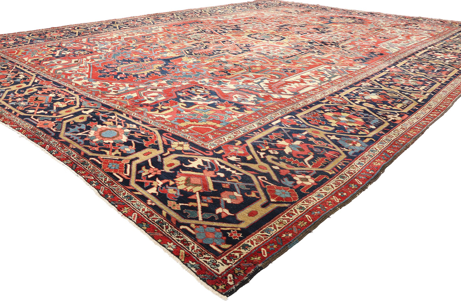 13 x 18 Antique Persian Heriz Rug 78765