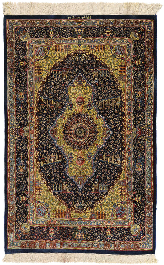 3 x 4 Vintage Persian Jamshidi Silk Qum Rug 78717