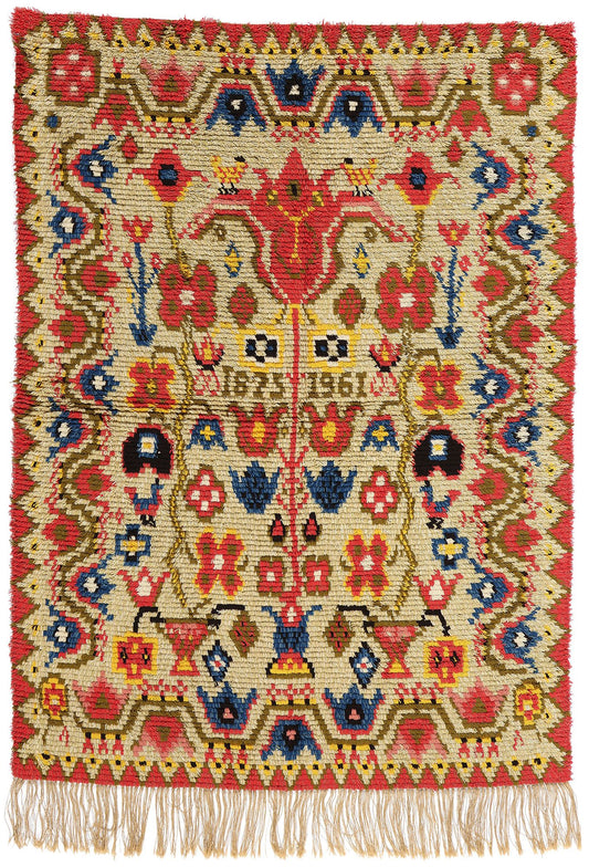 5 x 6 Vintage Finnish Porin Tienoot Ryijy Rug 78268