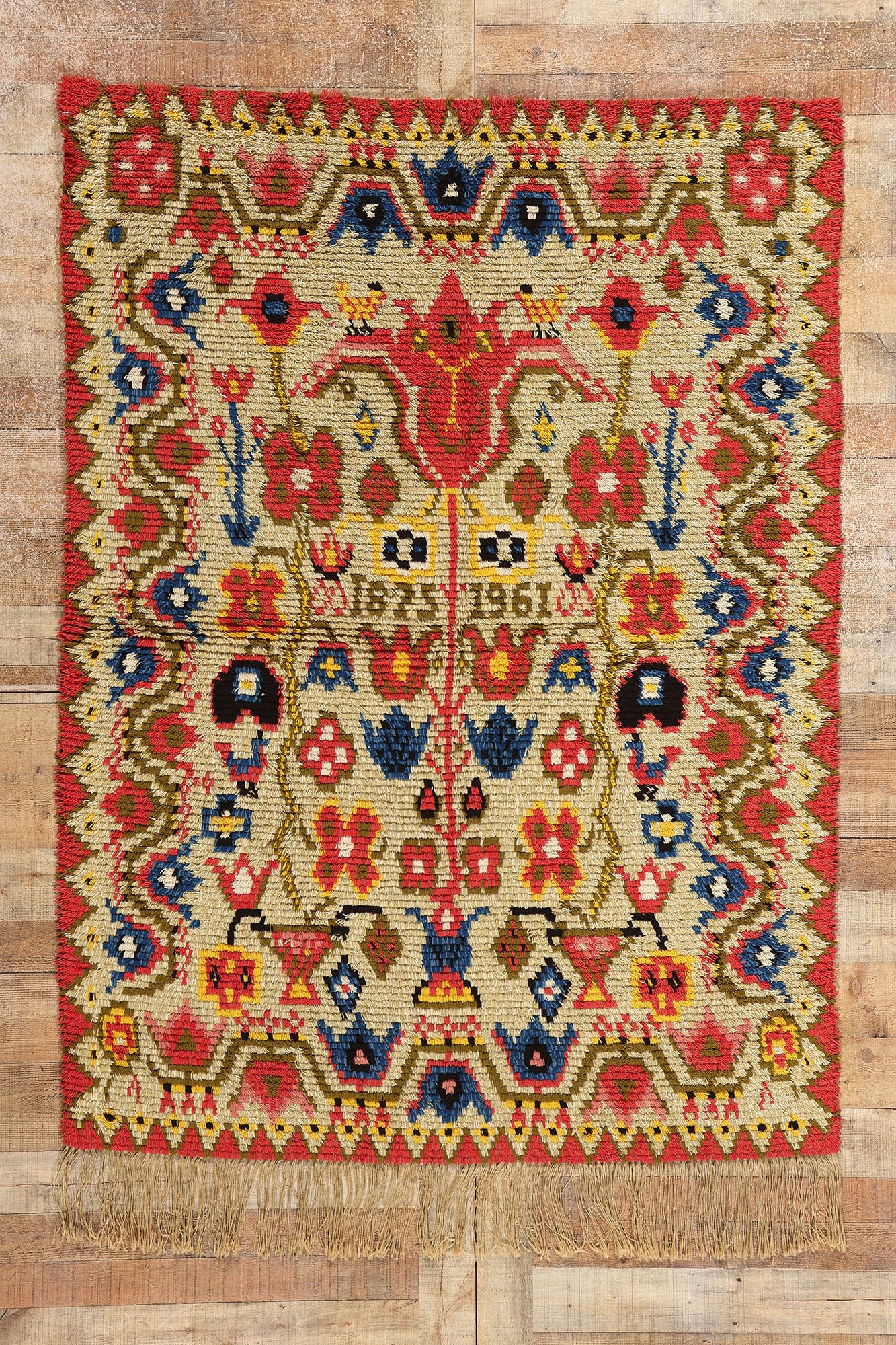 5 x 6 Vintage Finnish Porin Tienoot Ryijy Rug 78268