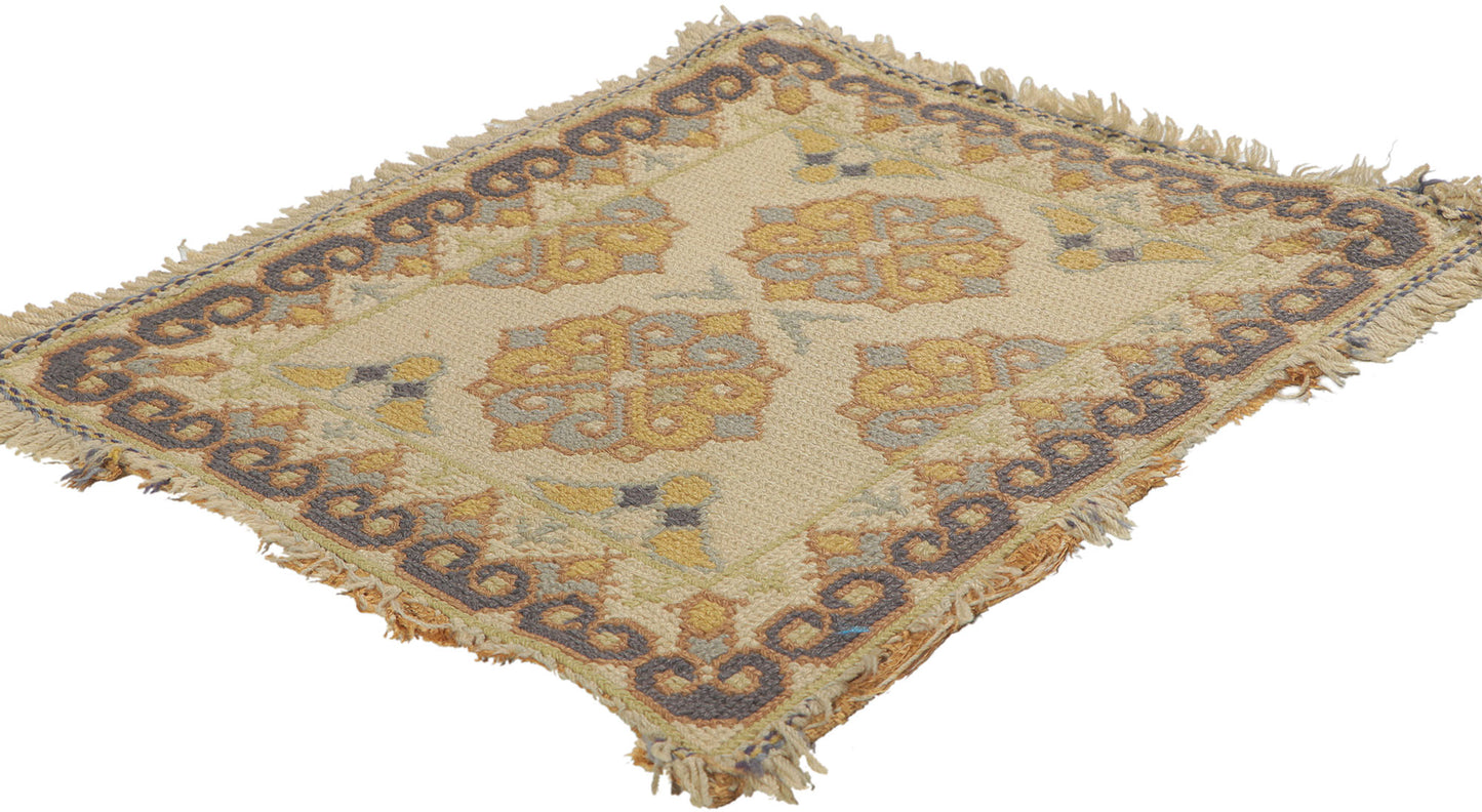 2 x 2 Antique Portuguese Needlepoint Arraiolos Rug 73318