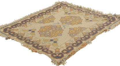 2 x 2 Antique Portuguese Needlepoint Arraiolos Rug 73318