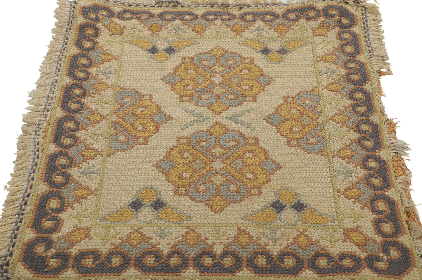 2 x 2 Antique Portuguese Needlepoint Arraiolos Rug 73318
