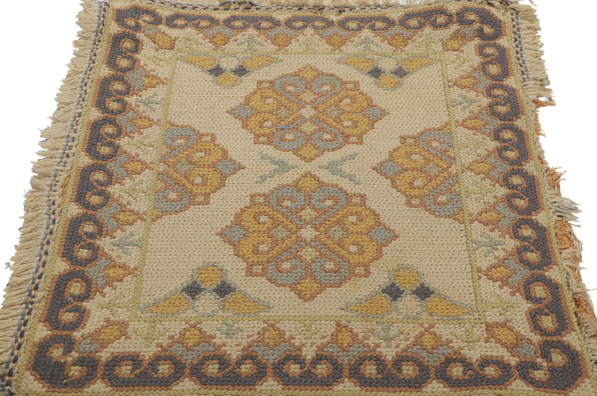 2 x 2 Antique Portuguese Needlepoint Arraiolos Rug 73318