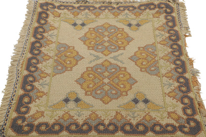 2 x 2 Antique Portuguese Needlepoint Arraiolos Rug 73318