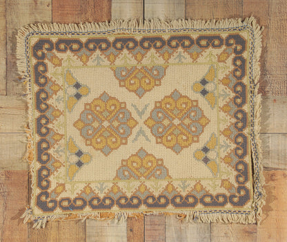2 x 2 Antique Portuguese Needlepoint Arraiolos Rug 73318