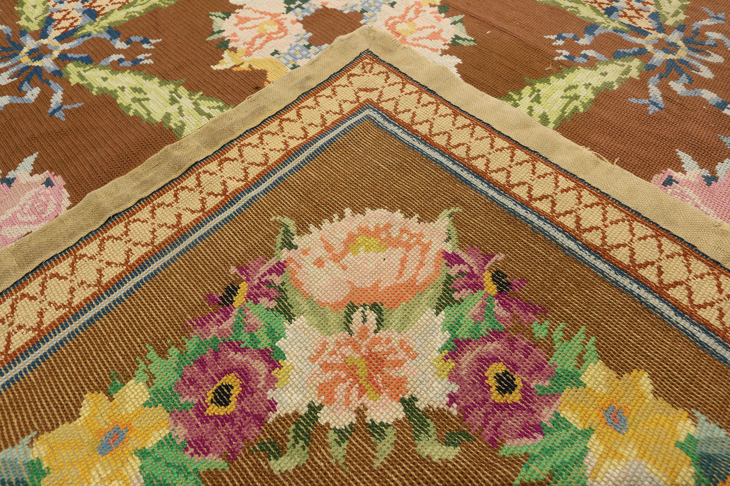 16 x 21 Antique Portuguese Needlepoint Arraiolos Rug 77321