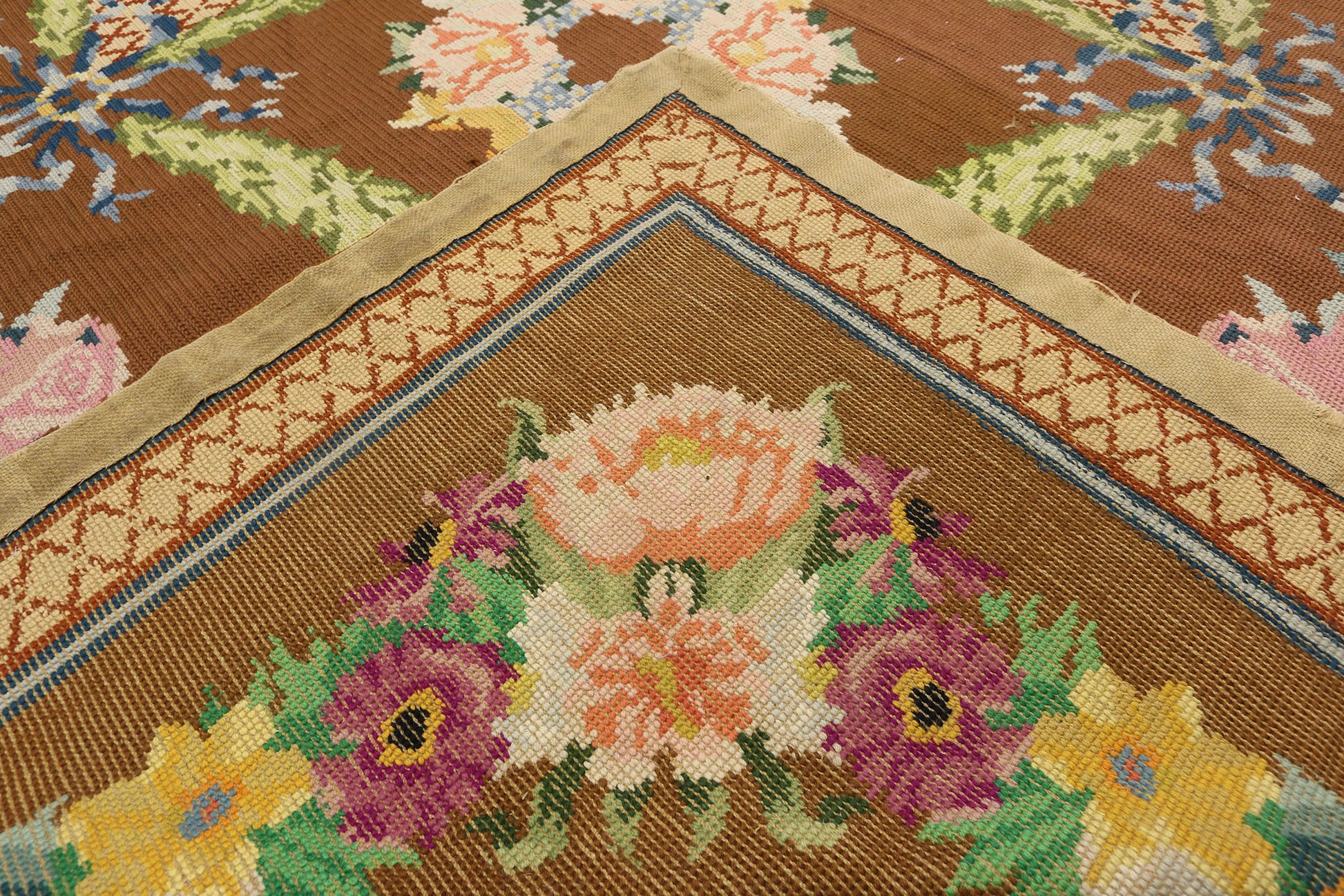 16 x 21 Antique Portuguese Needlepoint Arraiolos Rug 77321
