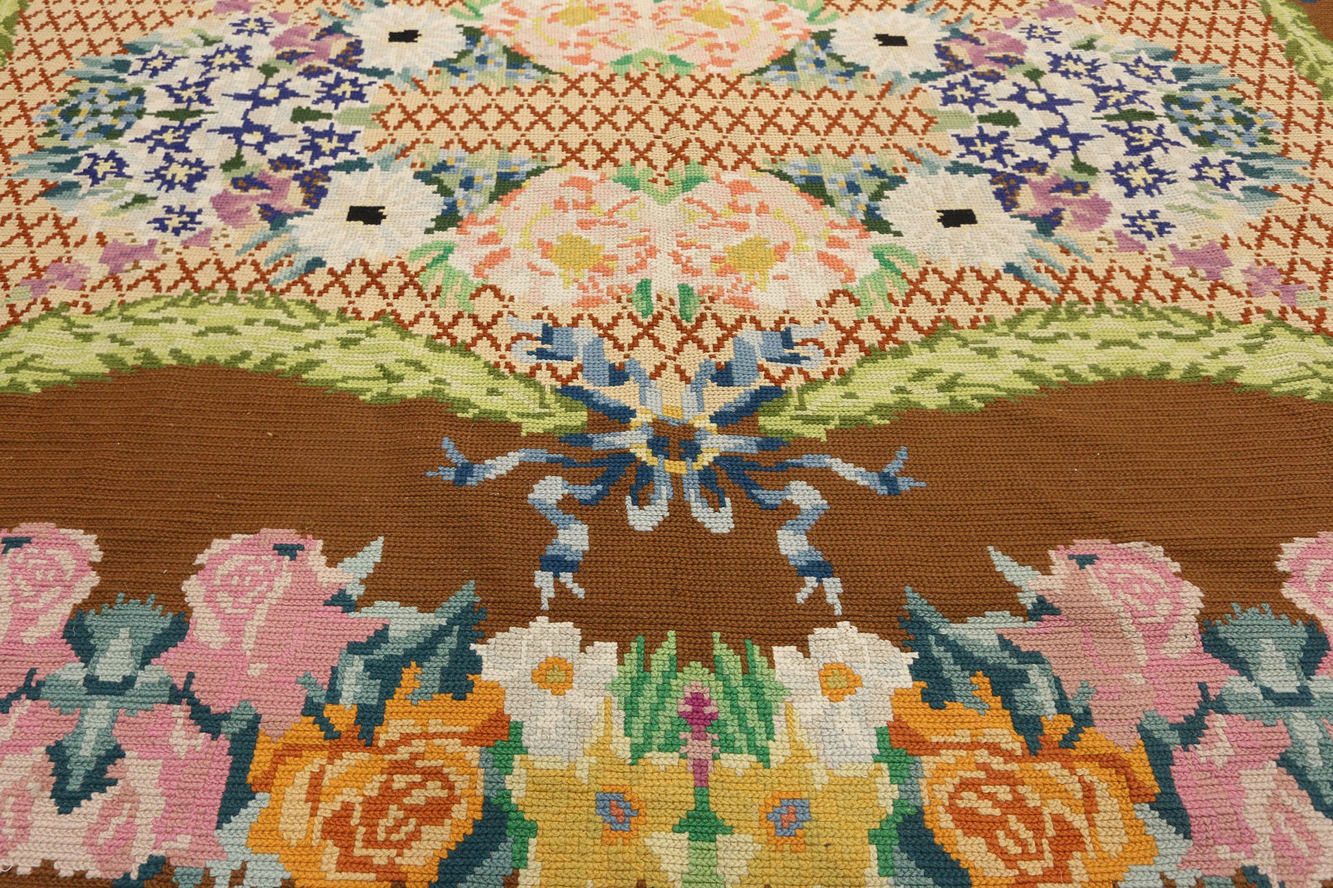 16 x 21 Antique Portuguese Needlepoint Arraiolos Rug 77321