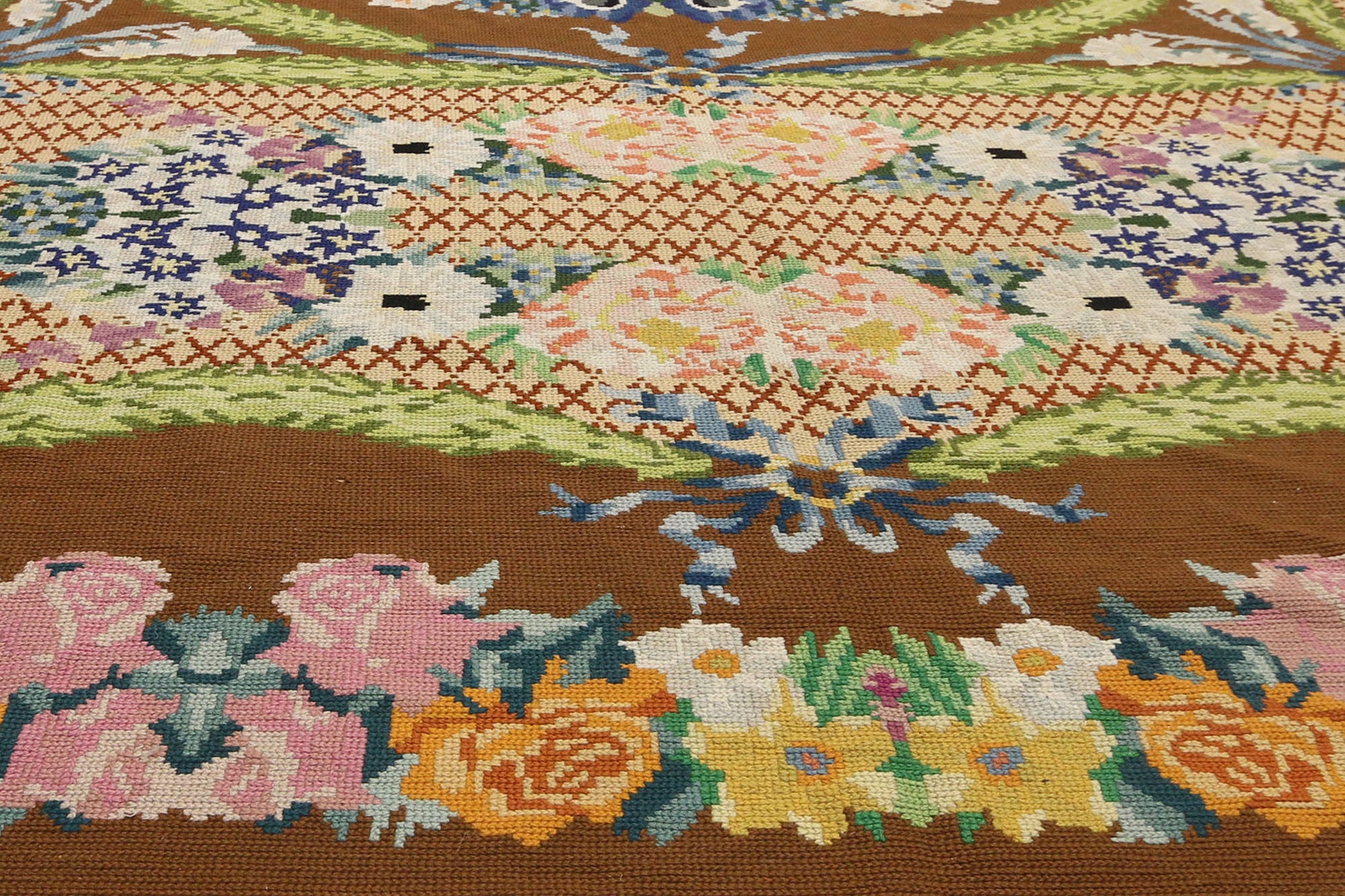 16 x 21 Antique Portuguese Needlepoint Arraiolos Rug 77321