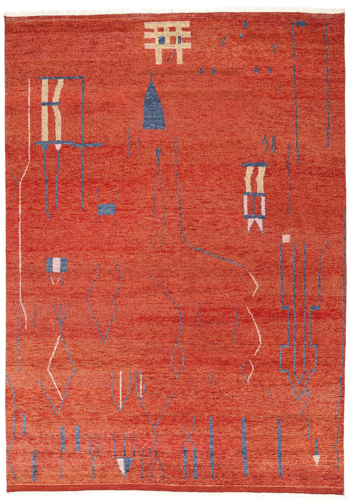 10 x 14 Red Abstract Brutalist Moroccan Rug 31279