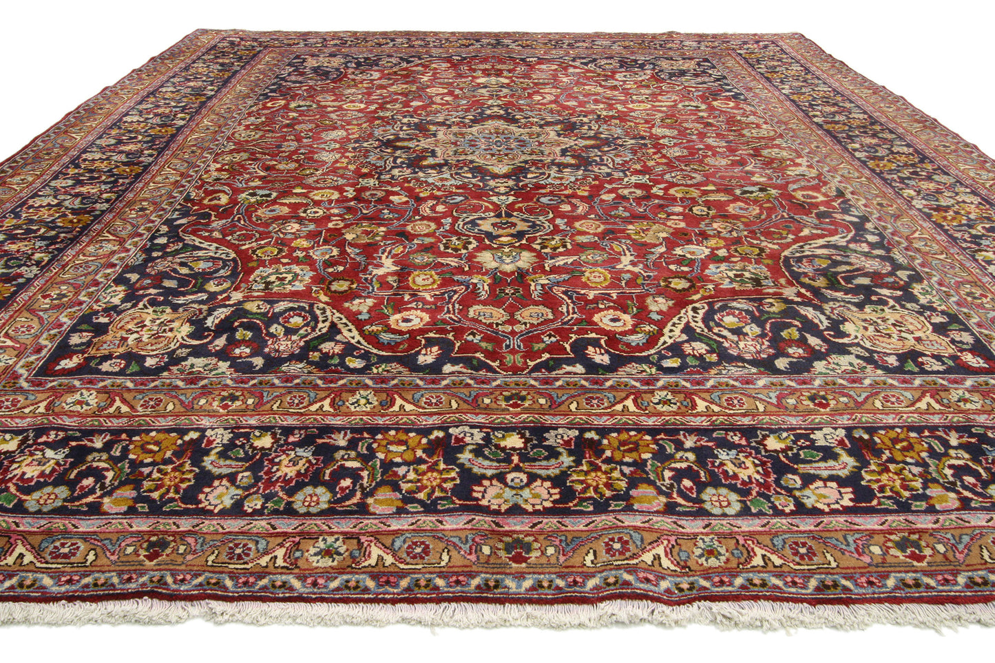 10 x 13 Vintage Red Persian Mashhad Rug 74946