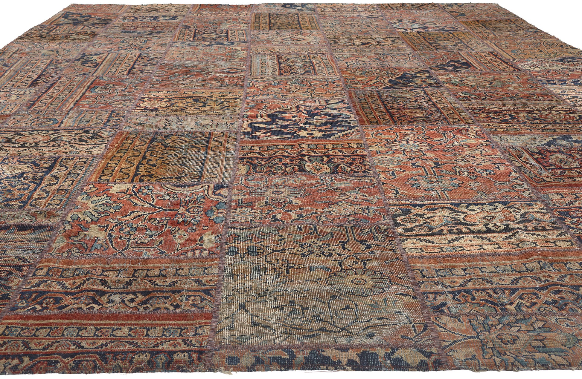 10 x 13 Vintage-Worn Persian Mahal Patchwork Rug 78601