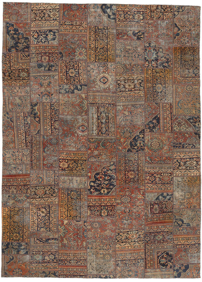 10 x 13 Vintage-Worn Persian Mahal Patchwork Rug 78601