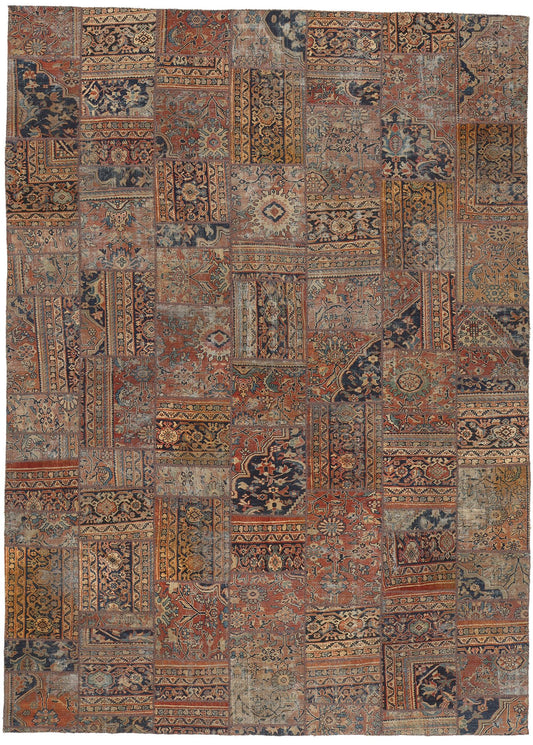 10 x 13 Vintage-Worn Persian Mahal Patchwork Rug 78601