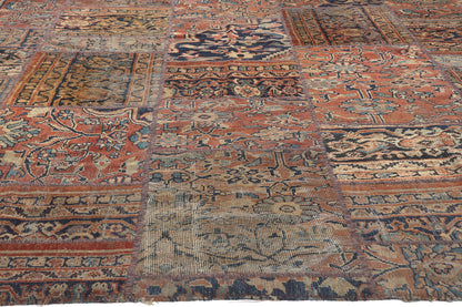 10 x 13 Vintage-Worn Persian Mahal Patchwork Rug 78601