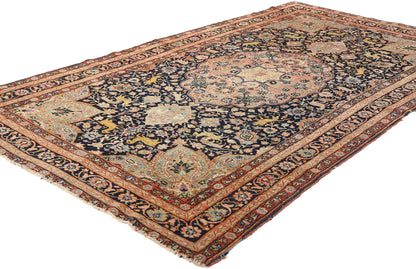 4 x 7 Antique Black Persian Tabriz Hunting Rug 78772