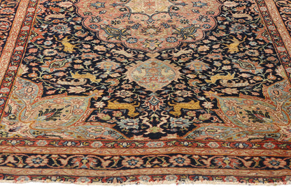 4 x 7 Antique Black Persian Tabriz Hunting Rug 78772