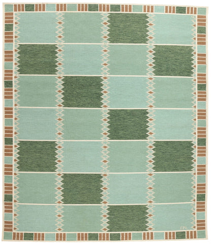10 x 12 Scandinavian Modern Green Swedish Inspired Kilim Rug 31115