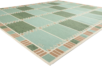 10 x 12 Scandinavian Modern Green Swedish Inspired Kilim Rug 31116